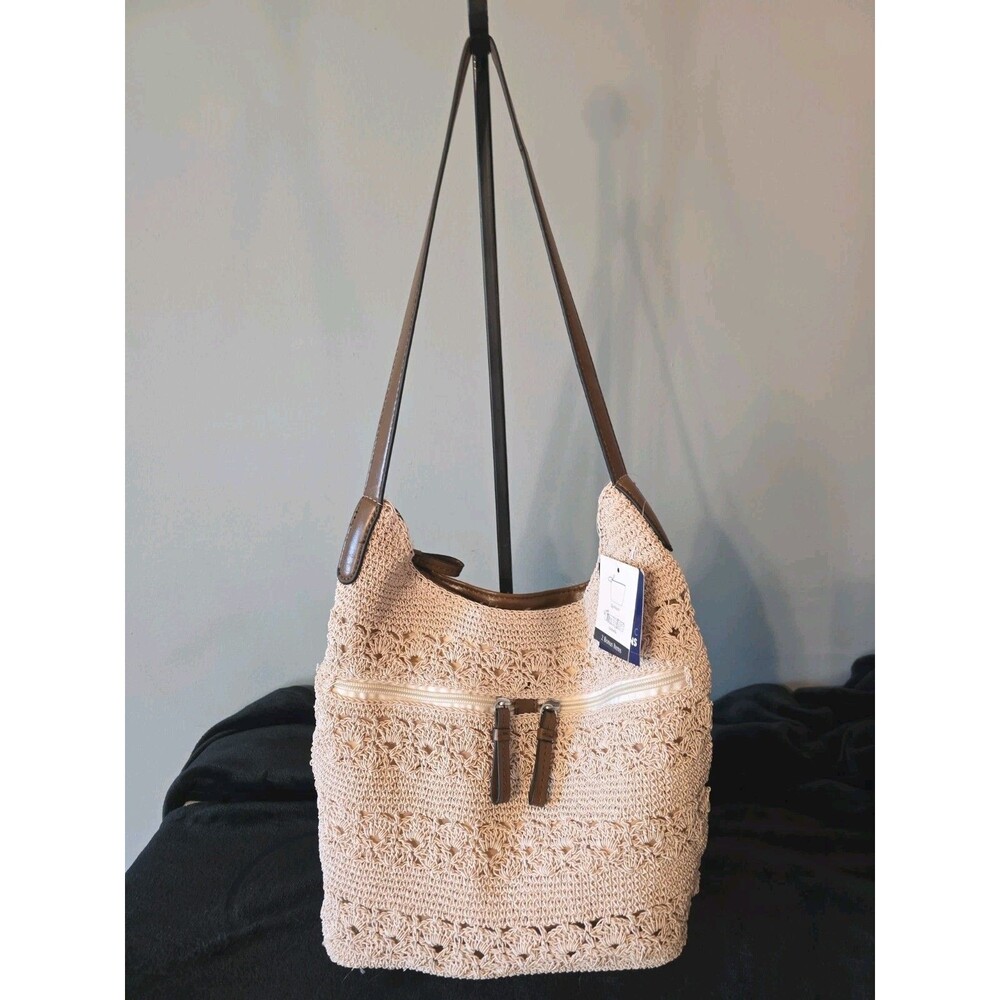 Vtg NOS Basic Additions Crochet Hobo Bag Zip-Front Pockets W/ Zip Pouch Umbrella